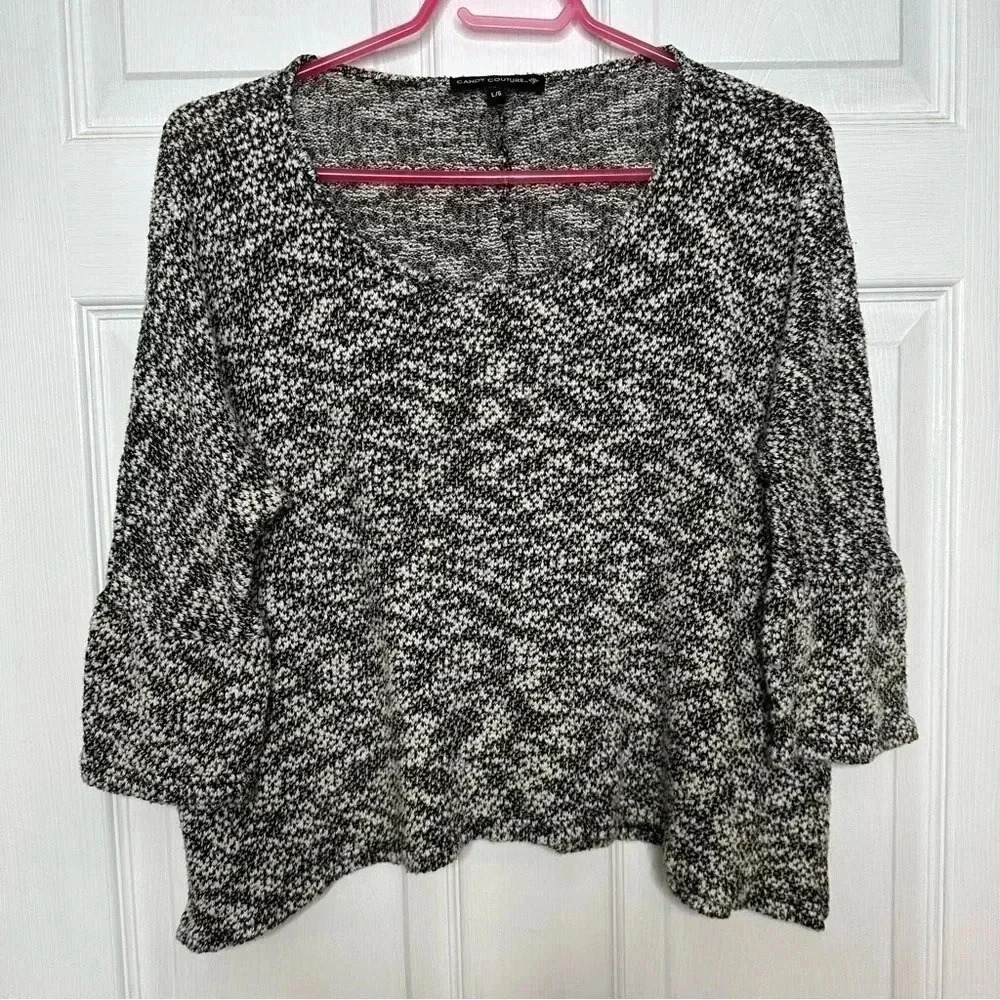 Candy Couture Sweater Heathered Black & White Size Large